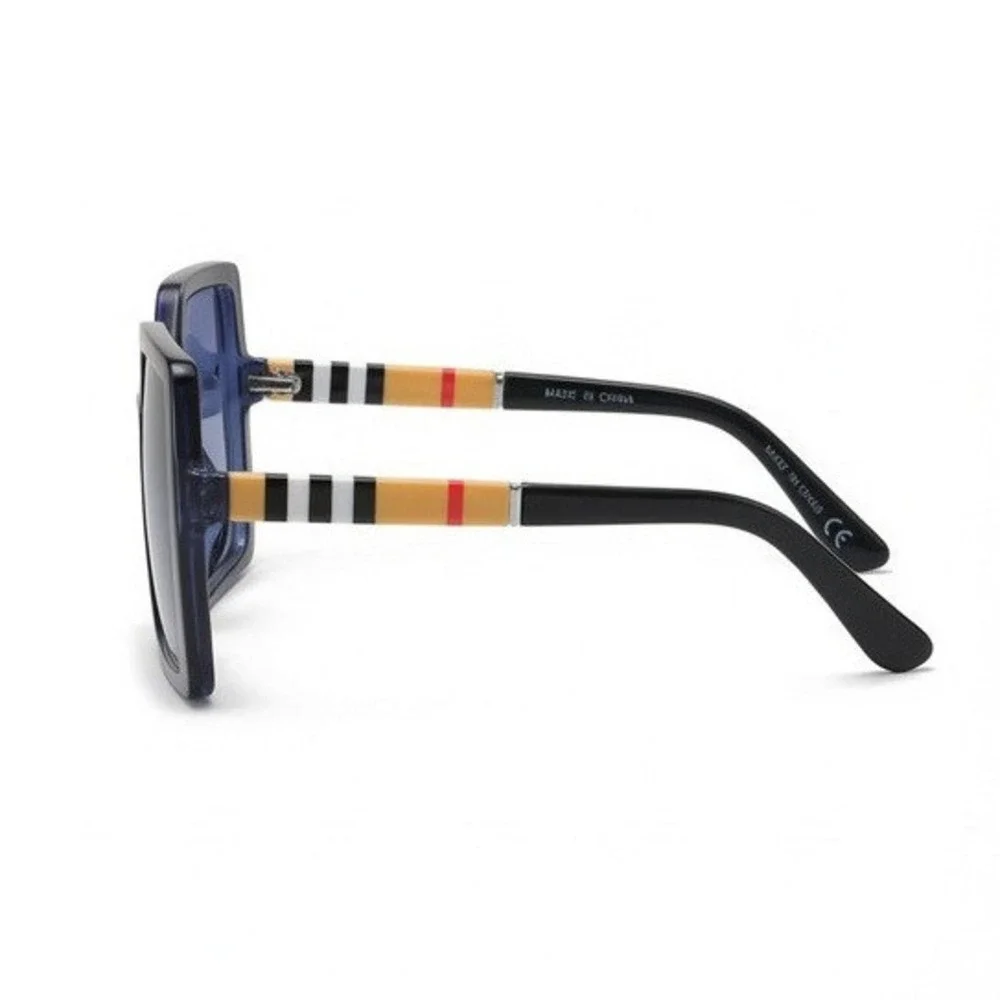 Women Oversized Square Sunglasses Navy Blue Lens Striped Temples Retro Chic 2026